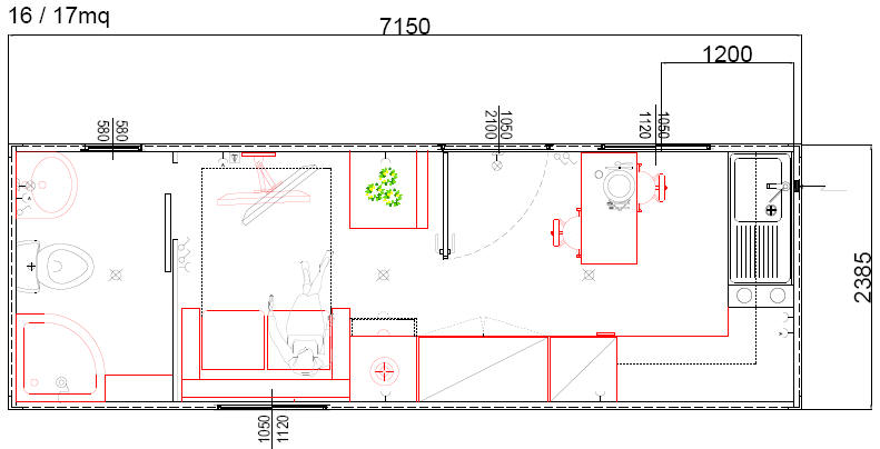 Container monoblocco Abitativo Bungalow7100x2400