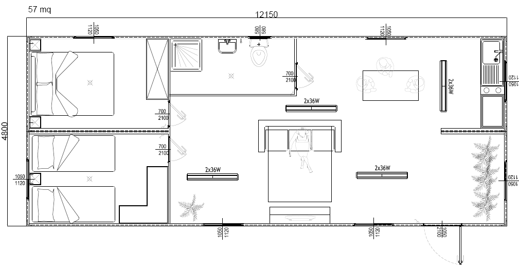 Container monoblocco prefabbricat casetta 12200 x 4800
