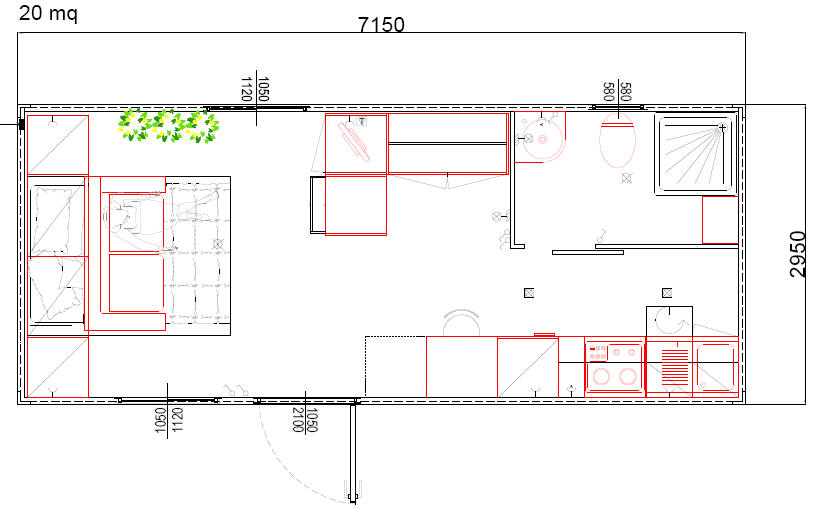 Container monoblocco Abitativo Bungalow7100x 3000